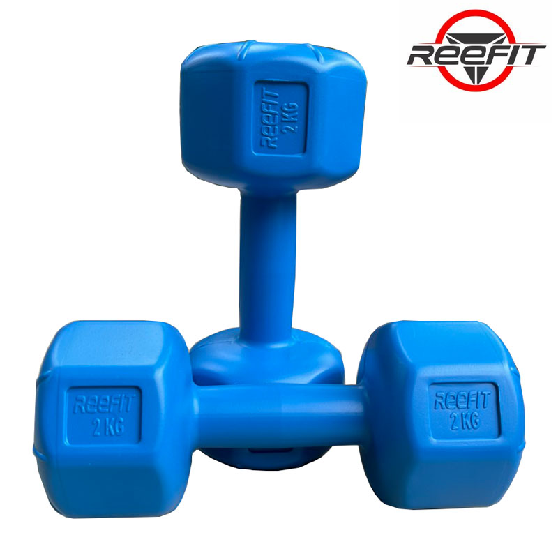 Bộ 2 tạ tay nhựa bát giác 2kg Reefit đã có ruột (2 tạ 2kg, tổng 4kg)
