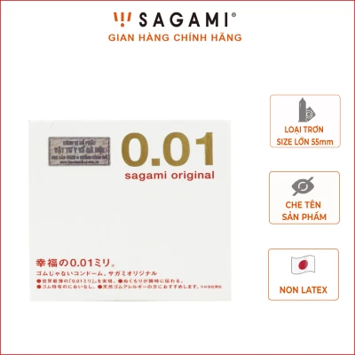 Bao cao su Sagami 0.01 Original (hộp 1 chiếc) - Bao cao su nam size lớn 55mm, Non latex ,siêu mỏng