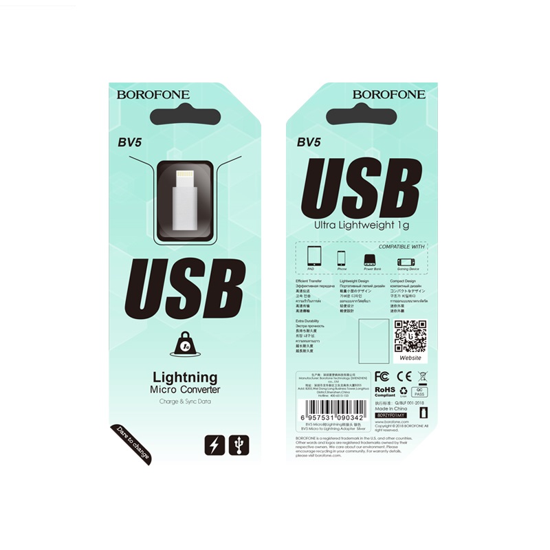 [HCM]Đầu chuyển Micro USB ra Lightning Borofone BV5