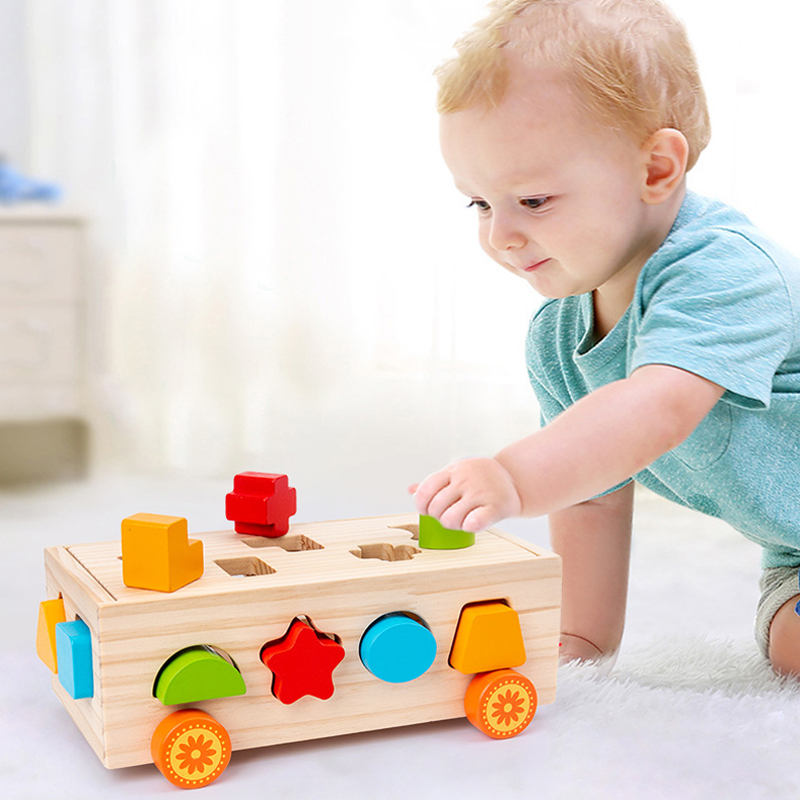 Đồ chơi gỗ cho bé xe thả hình khối gỗ