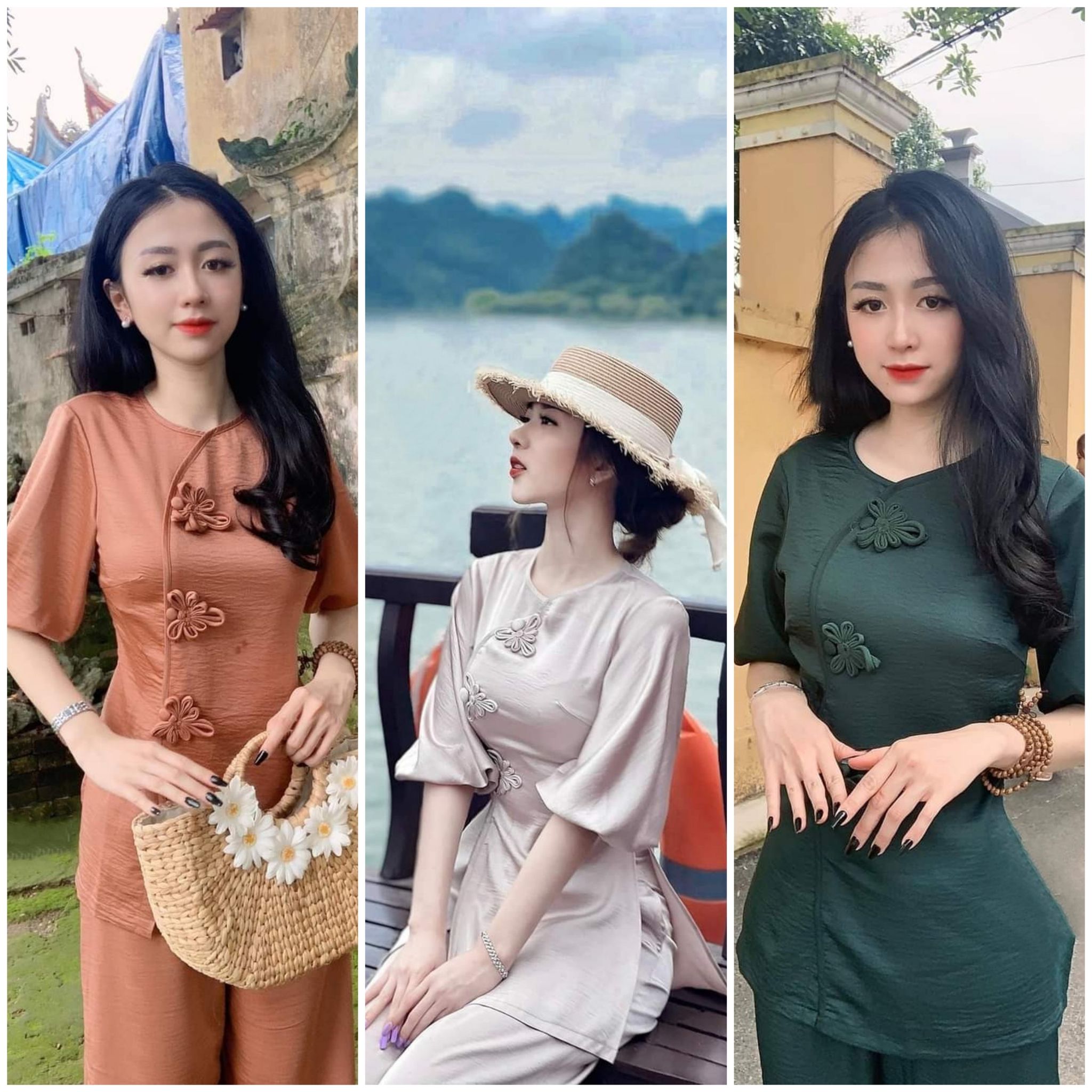 [HCM]ĐỒ LAM ĐI CHÙA CHẤT LỤA CÁT NHUNG PHỐI NÚT HOA
