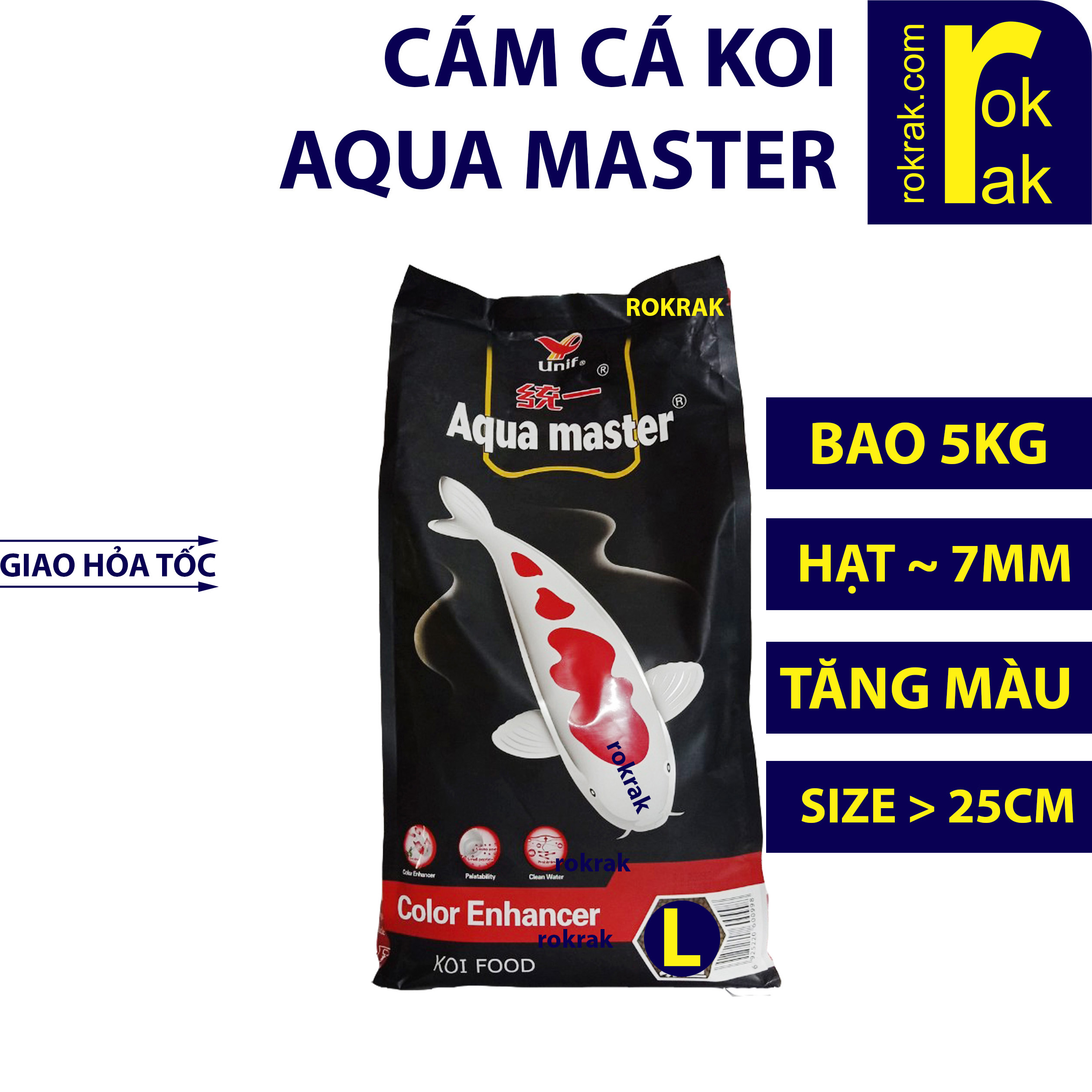 Thức ăn cá Aqua master (bao 5kg Aquamaster COLOR ENHANCER size L) cho Koi