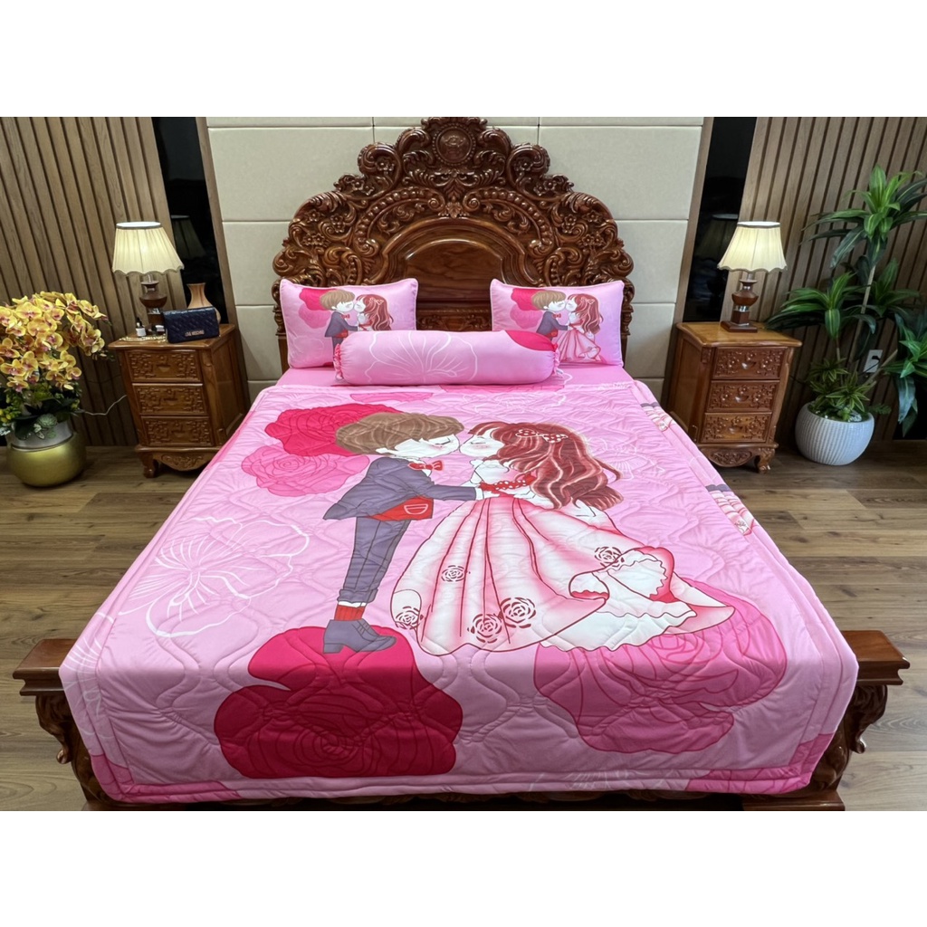 [ Drap Cưới ] Bộ ga gối thun ý mát lạnh 5D cao cấp