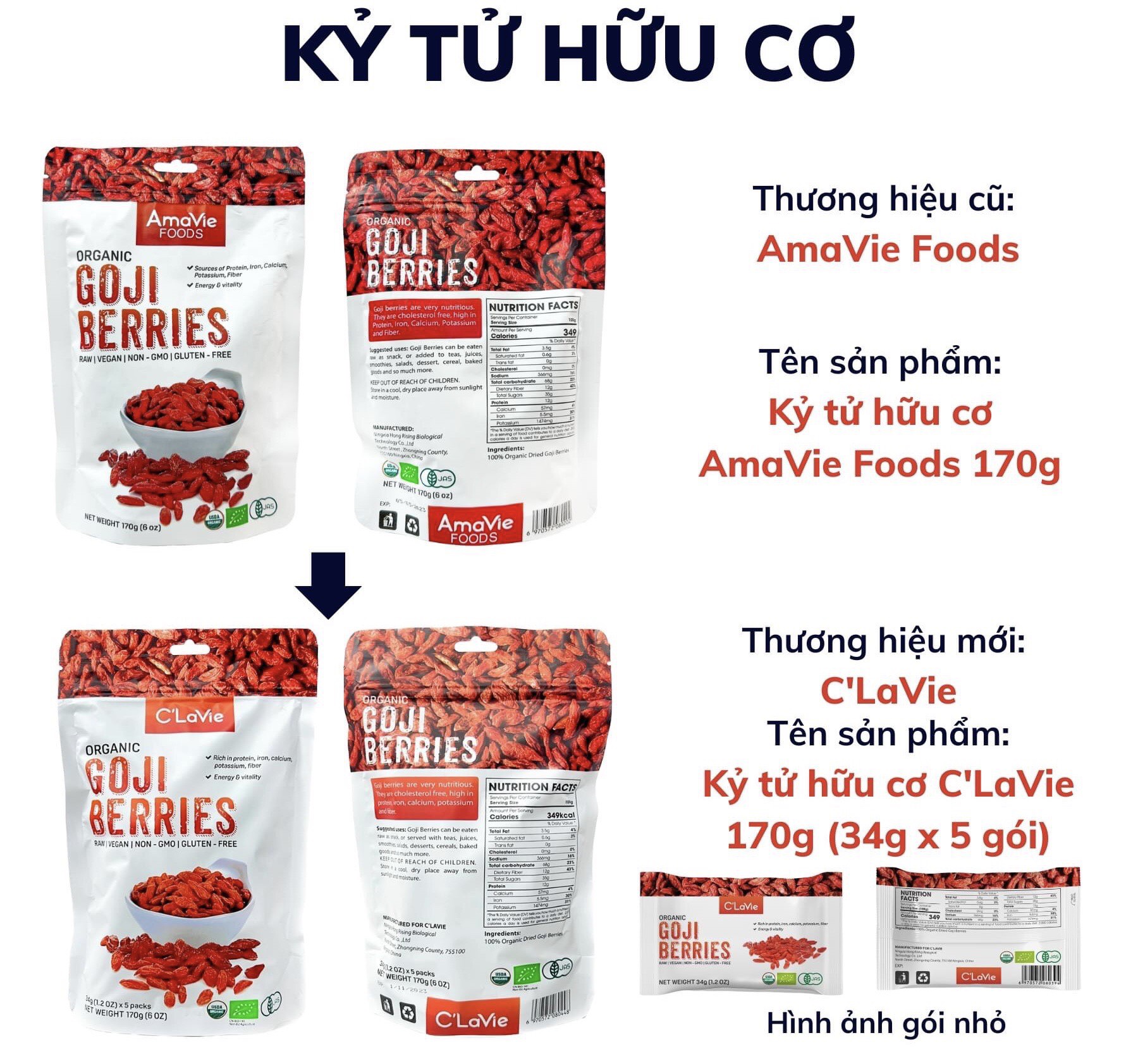 Combo 2 Túi táo đỏ + kỷ tử hữu cơ C'Lavie (Amavie Foods mẫu cũ)