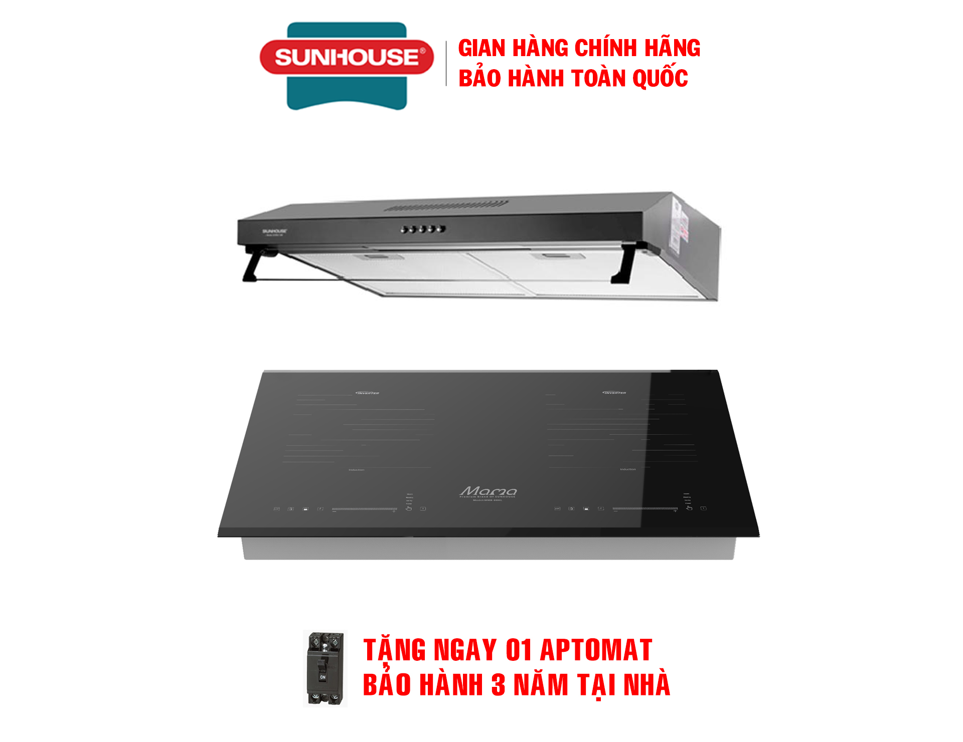 Combo bếp điện từ đôi sunhouse mama mmb-88hl + máy hút mùi sunhouse shb6118b - bếp từ đôi bảo hành 36 tháng, máy hút mùi bảo hành 18 tháng tại nhà