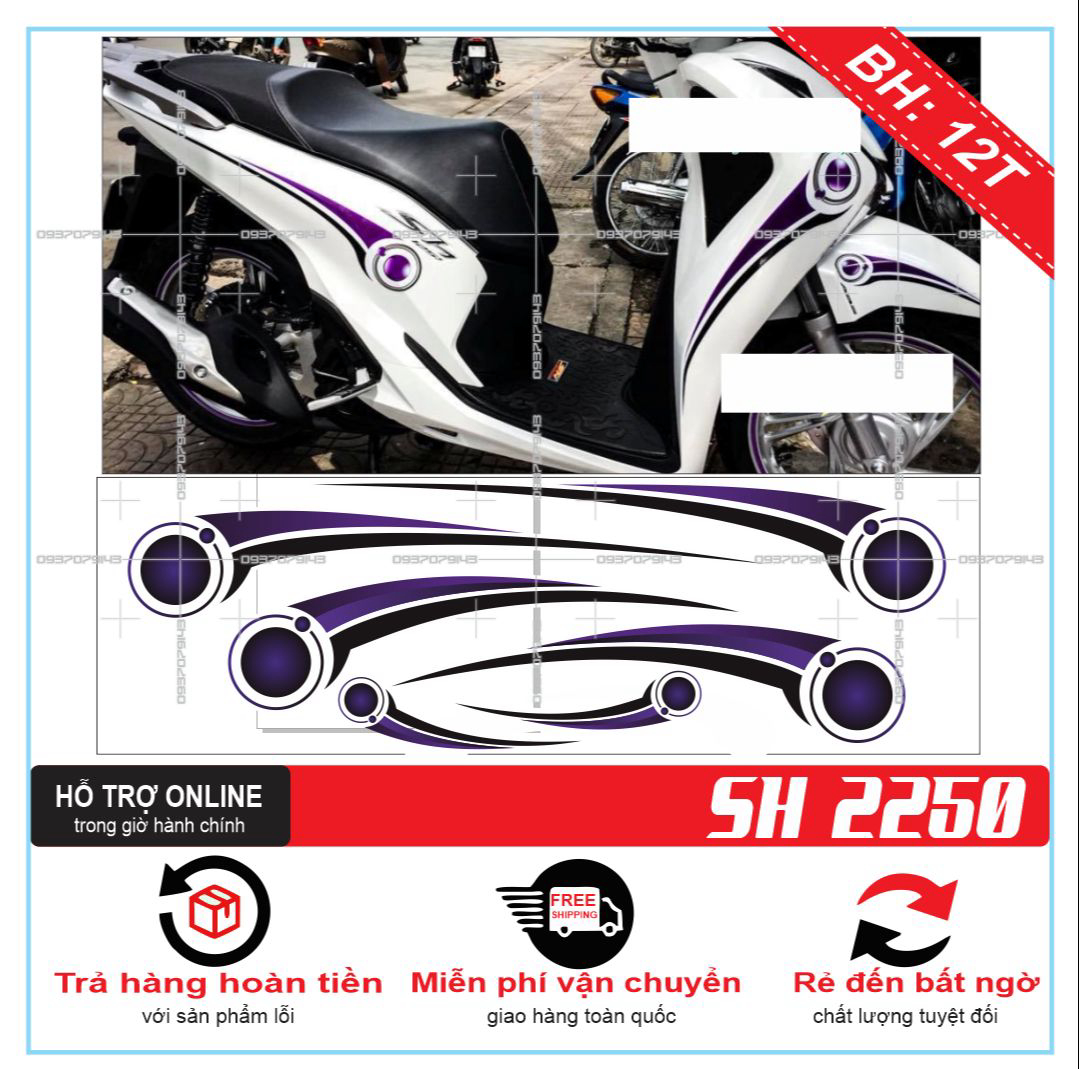 Tem xe sh 2019 trắng tím dán xe trắng, tem rời sh 2019 dán xe trắng