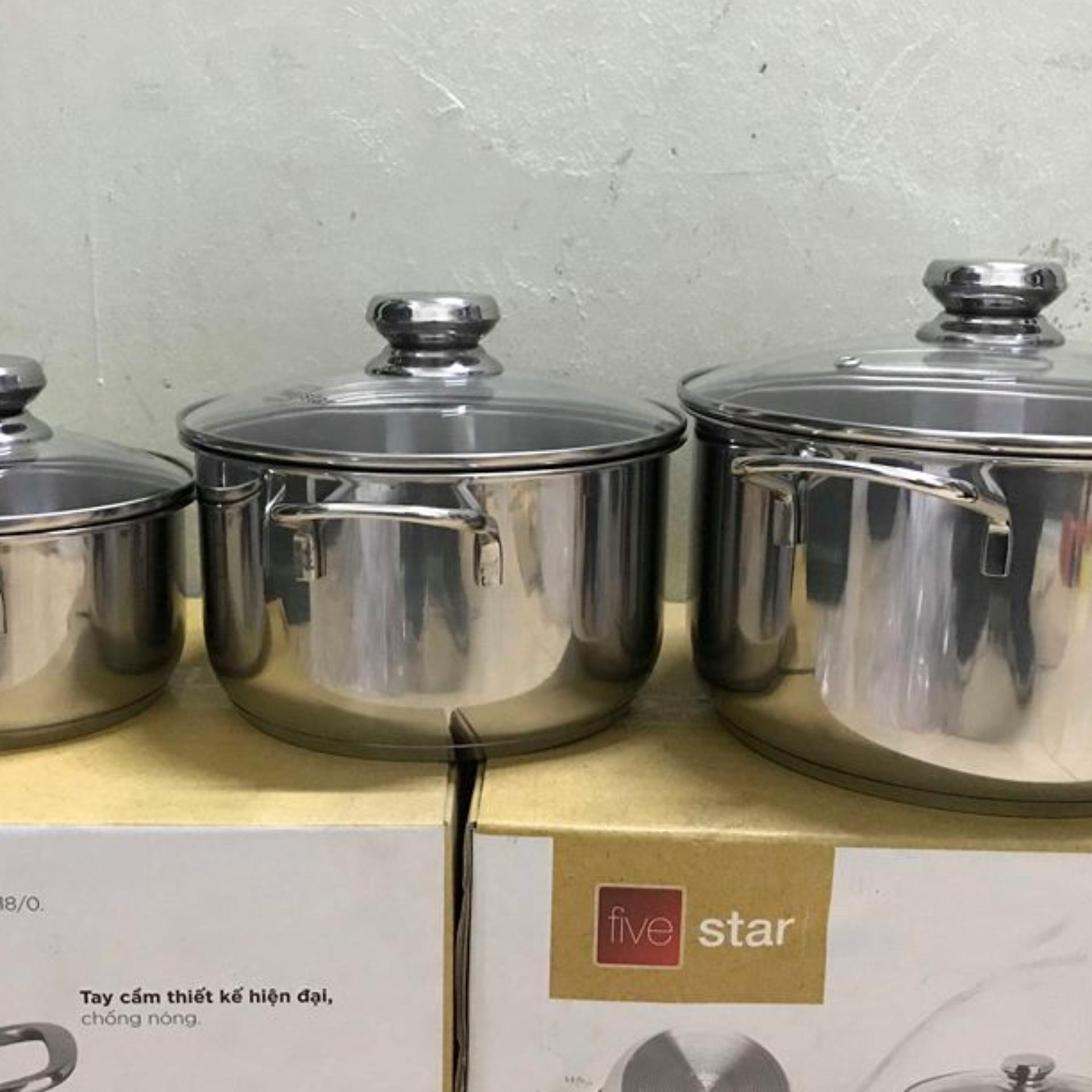Bộ 3 nồi Inox 3 đáy nắp kính Five Star