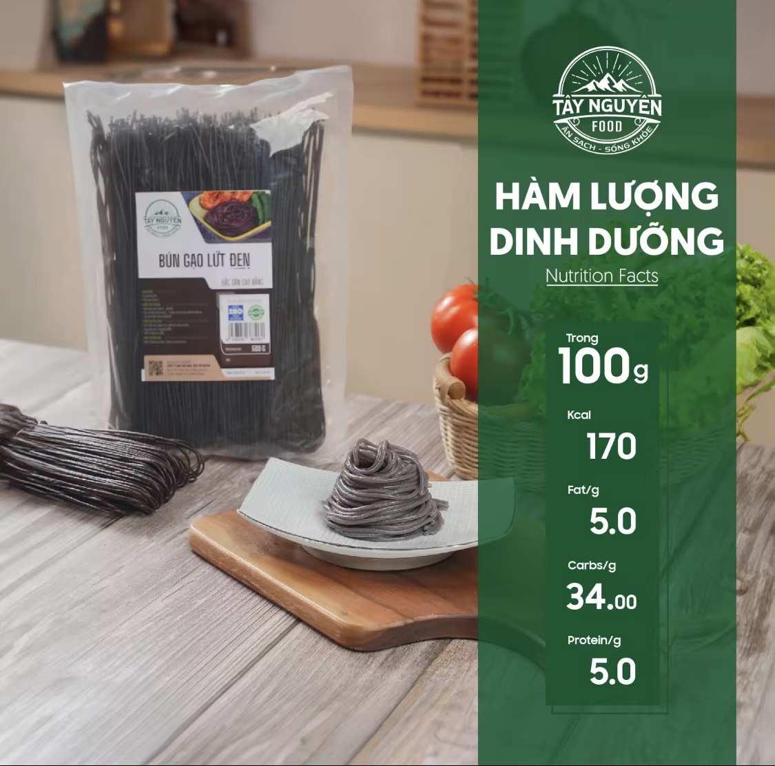 Bún gạo lứt đen Cao Bằng eatclean Tây Nguyên Food - Việt Nam 500g