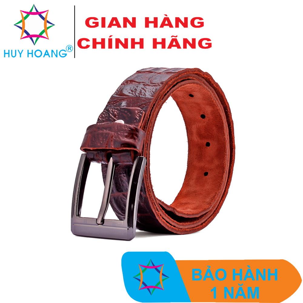 Thắt lưng nam da bò vân cá sấu 1 lớp màu nâu HQ4124