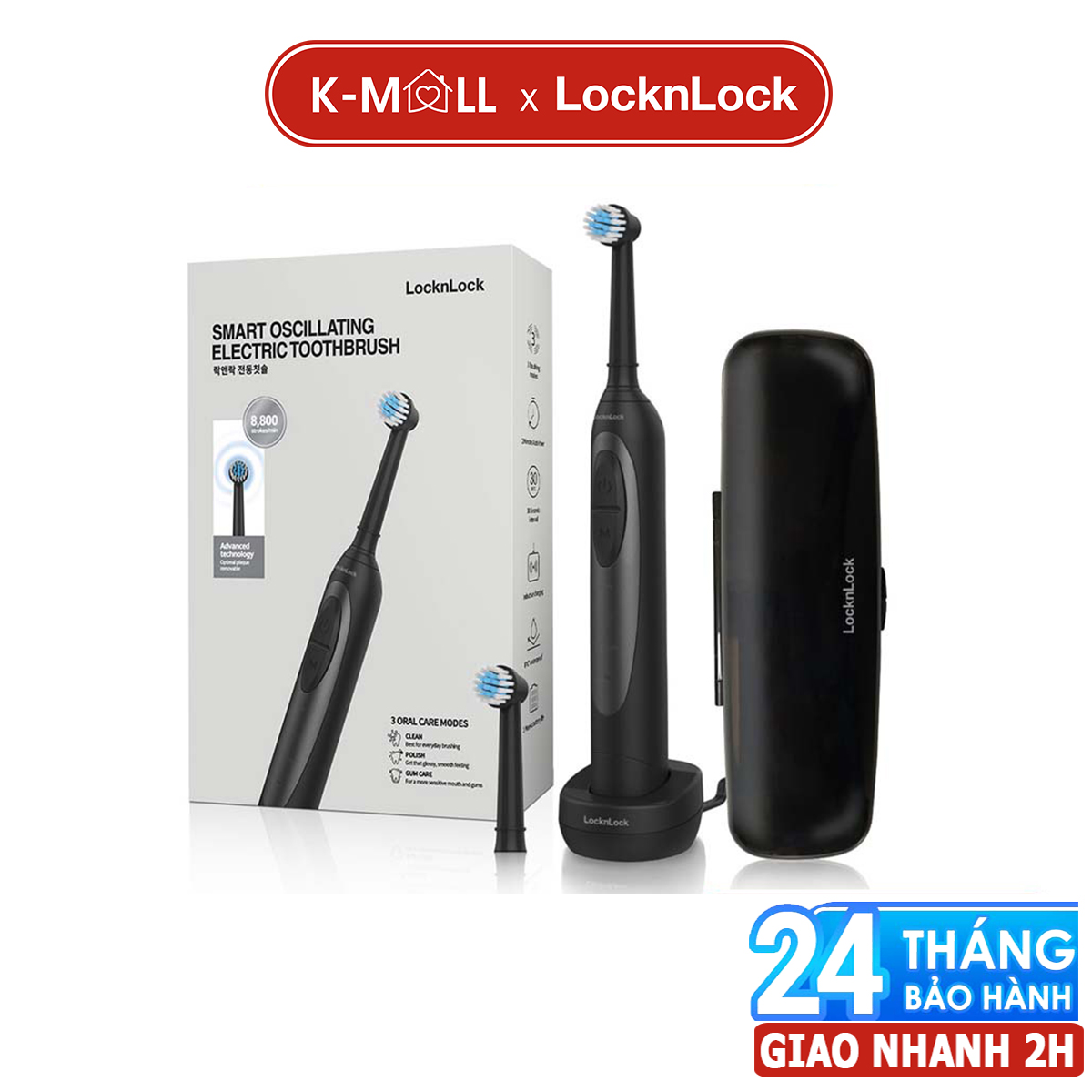 Bàn chải điện locknlock enr626blk dùng pin sạc có 3 chế độ, chống nước, kèm hộp đựng nhỏ gọn - k-mall