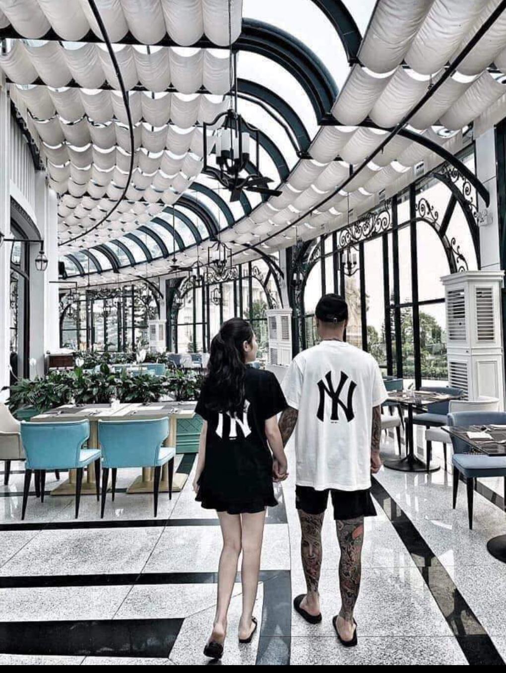 [HCM]Áo Cặp - Áo thun nam nữ form rộng Hàn Quốc in hình chữ NY độc đẹp vải dày mịn mát