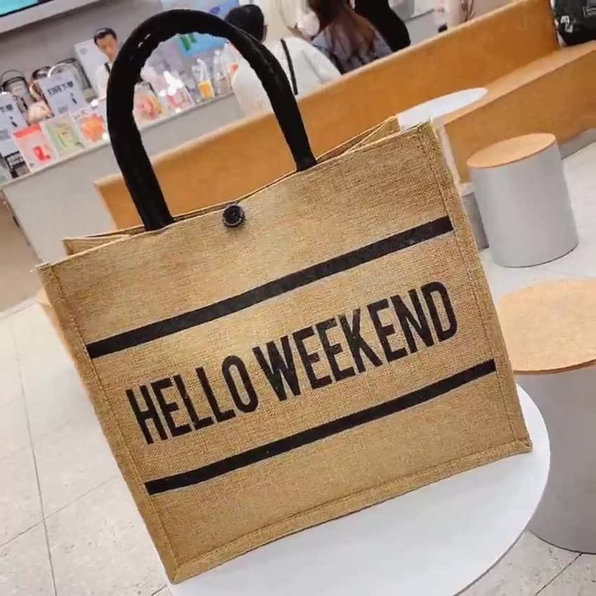 Túi Cói Hello Weekend Mẫu Mới, Túi cói đi biển du lịch phong cách Hàn Quốc,Sang chảnh