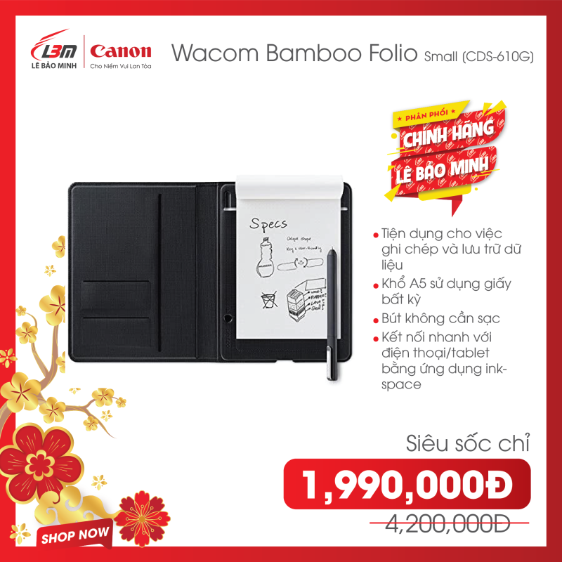 BẢNG VẼ ĐIỆN TỬ HIỆU WACOM BAMBOO FOLIO, SMALL CDS-610G/G0-AX