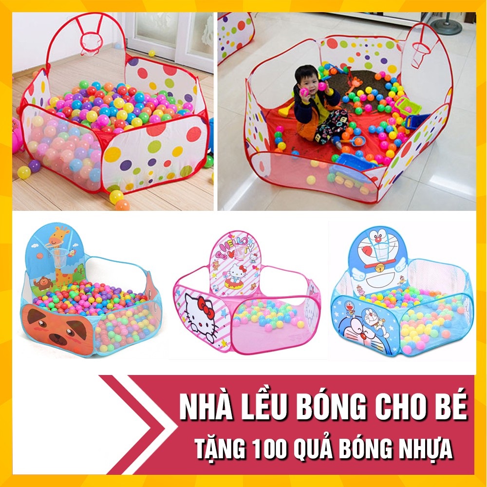 Lều bóng cho bé - Nhà banh nhiều hình ngộ nghĩnh cho bé thỏa mái vui đùa KÈM 100 BÓNG NHỰA, quây bóng