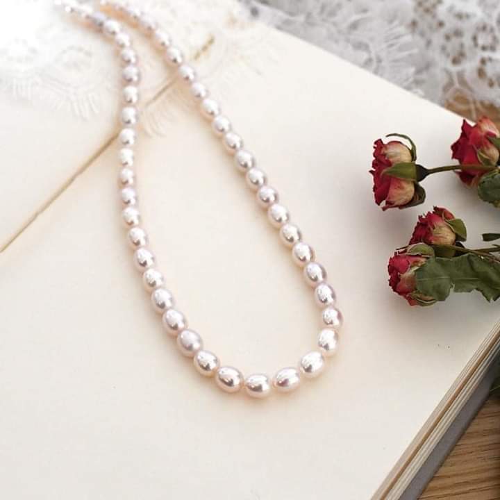 Vòng cổ ngọc trai hạt gạo màu trắng 8ly độ sáng 4a - ngọc trai trường thịnh