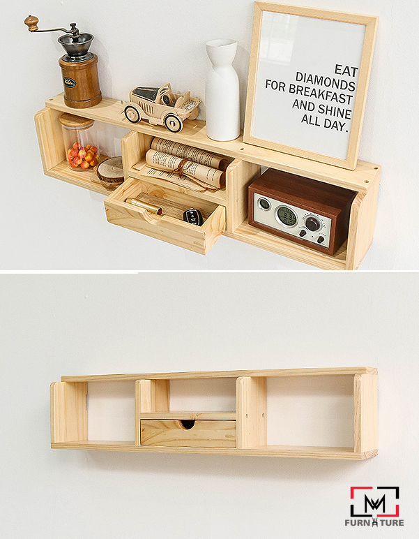 KỆ GỖ TRANG TRÍ GẮN TƯỜNG CÓ HỘC VÀ NGĂN KÉO - BELLE SHELF