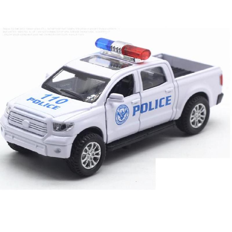 Ô tô cảnh sát mô hình xe bán tải mini có âm thanh xe bằng sắt đồ chơi trẻ em chạy cót
