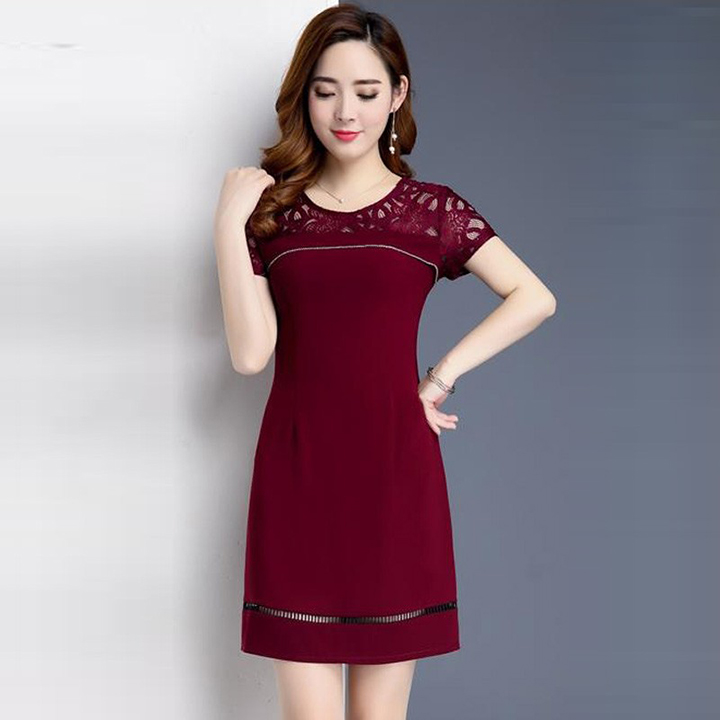 [HCM]Đầm Suông Nữ Phối Ren Thanh Lịch