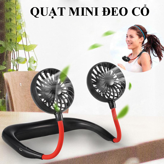 Quạt đeo cổ, quạt mini pin sạc đeo cổ thể thao xoay 180 độ siêu êm không ồn