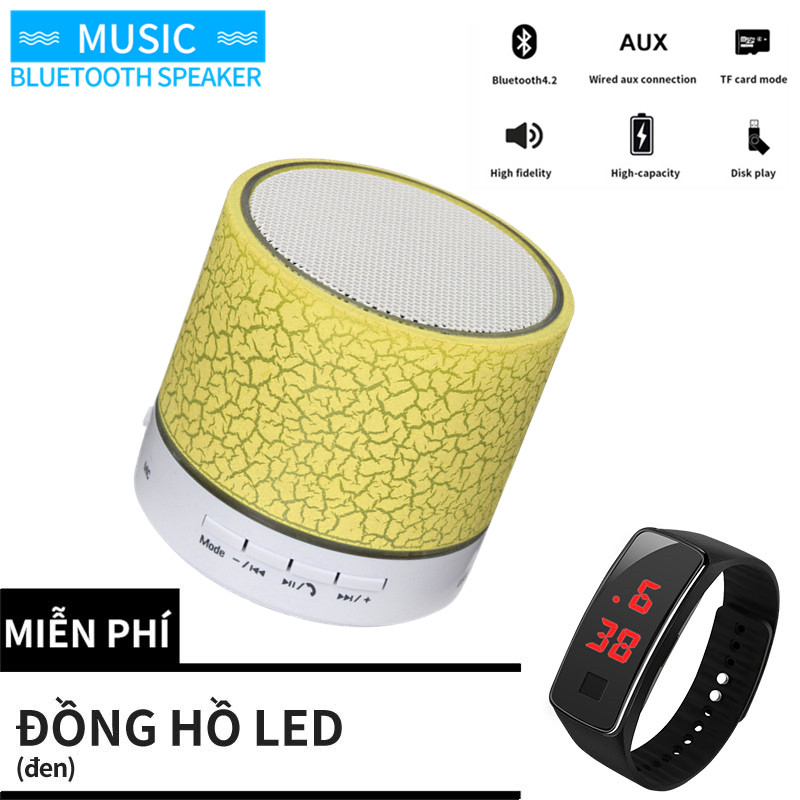 Âm thanh di động Loa không dây Bluetooth nhỏ Hỗ trợ USB AUX TF FM Hiệu ứng vết nứt Với đồng hồ miễn phí