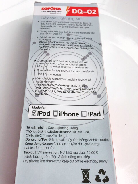 Dây sạc SOPOKA DQ02 dành cho IPHONE