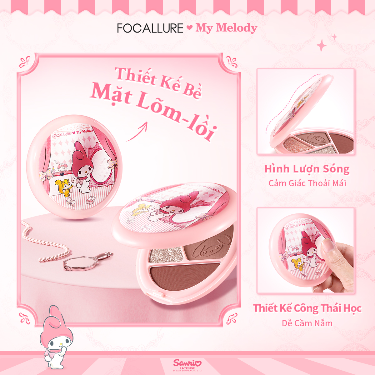 [FOCALLURE x Sanrio] Bảng Phấn Mắt 4 Màu Lâu Trôi