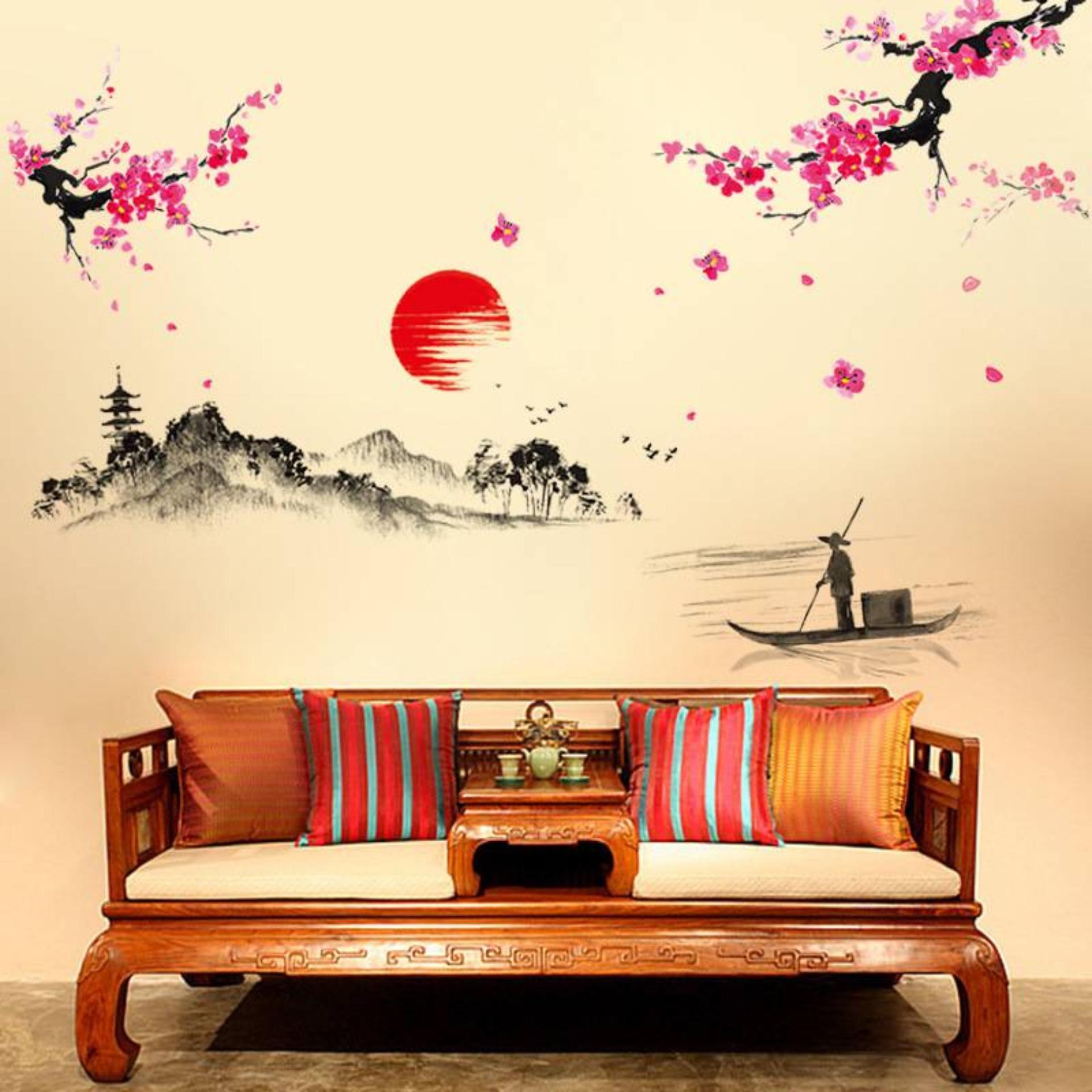 [HCM]Decal dán tường Tranh thủy mặc DKN015 (120 x 150 cm)
