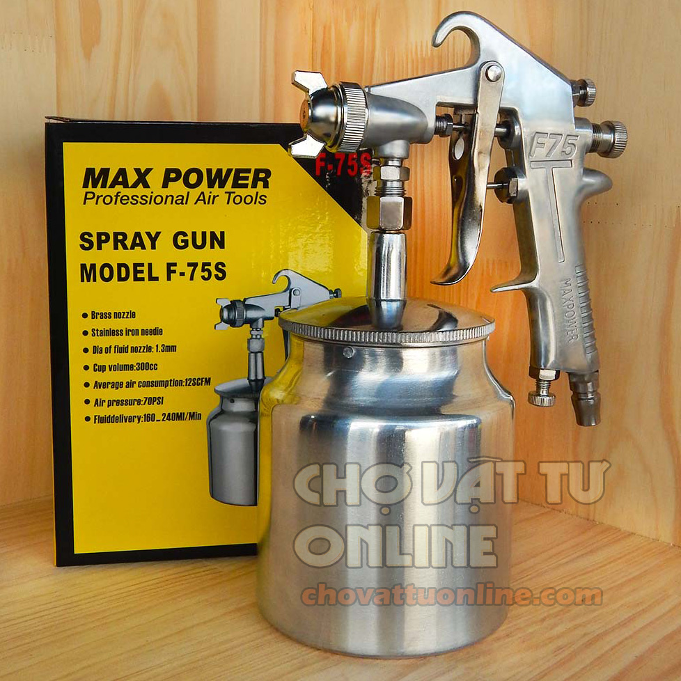 Súng phun sơn F75 bình dưới Maxpower đầu phun 1.5mm sử dụng khí nén dung tích bình sơn 750ml - Chợ Vật Tư Online