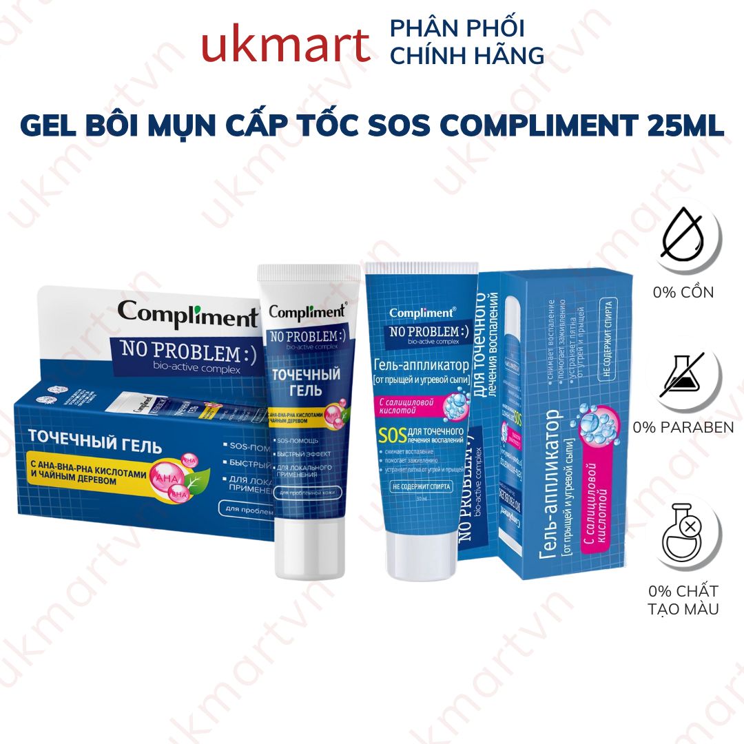 Gel bôi mụn cấp tốc Compliment No Problem 25ml SOS, AHA-BHA-PHA Tea Tree