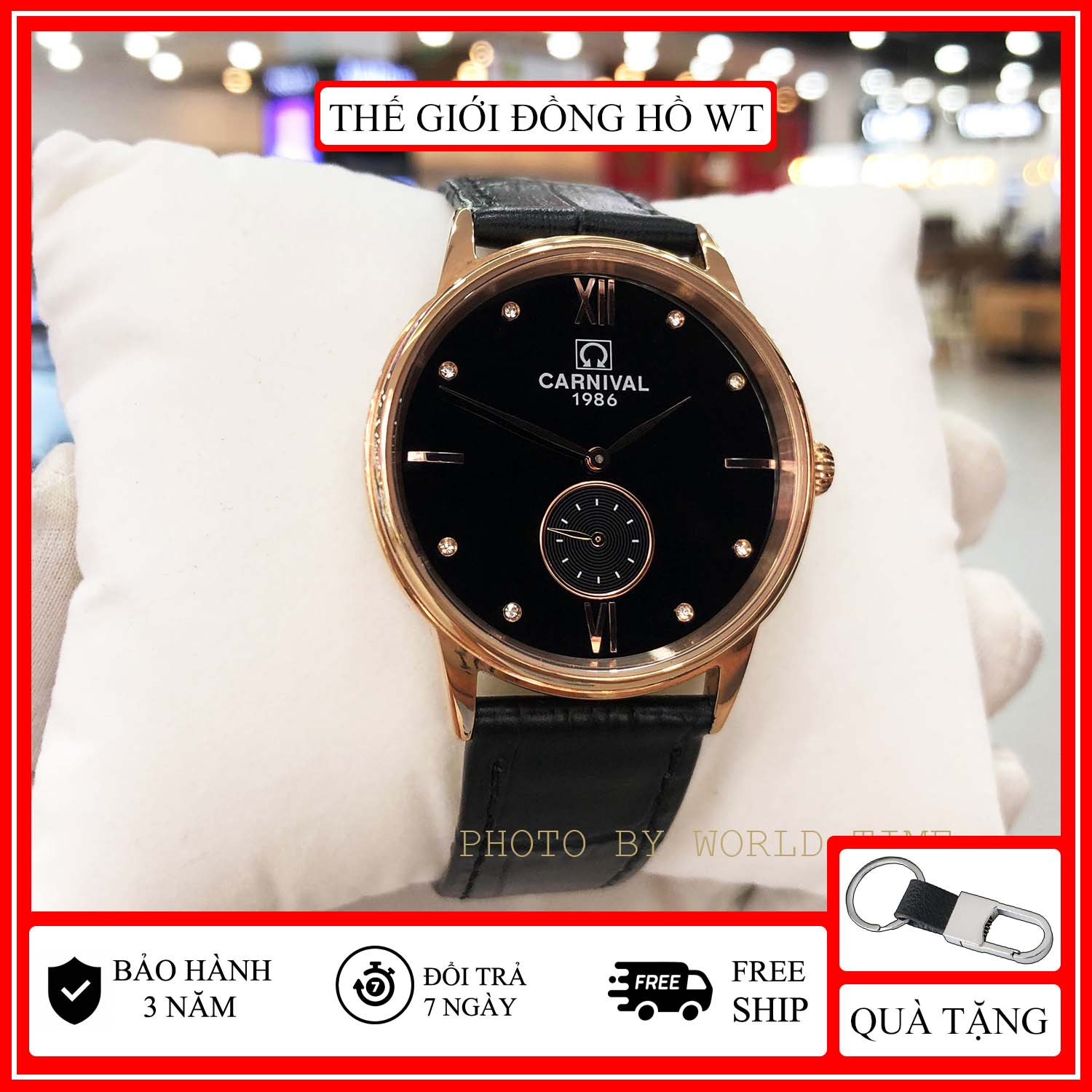 Đồng hồ nam Carnival 8708G Full box, Thẻ Bảo Hành 03 năm, Kính Sapphire Chống Xước, Chống Nước Dây Thép không gỉ 316L, Bảo hành toàn quốc 03 năm