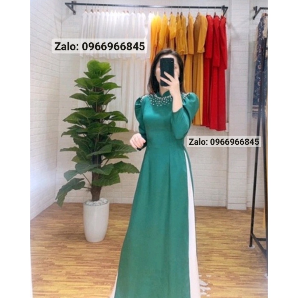 Áo dài lụa tay bồng đính ngọc trẻ trung, sang trọng - Áo Dài Đan Linh
