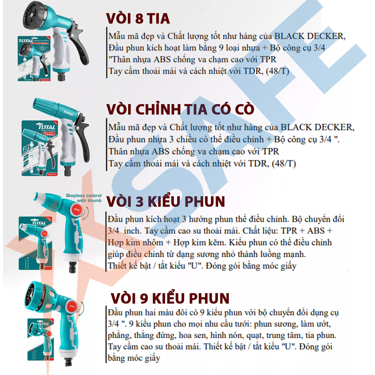 [HỎA TỐC] Vòi xịt tưới cây Total vòi phun nước có chỉnh tia dùng với ống 3/4 inch chất liệu thân nhựa cứng cáp ABS và tay cầm cách nhiệt TDR