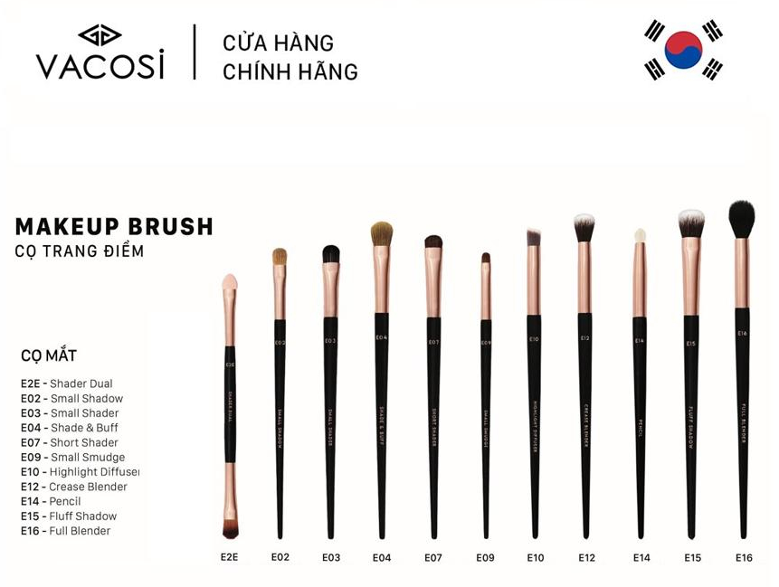 [HCM][ Đủ Loại ] Cọ Đánh Phấn Mắt Hàn Quốc Vacosi Makeup Brush