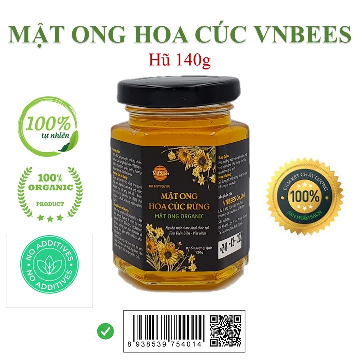 (Mật ong xuất khẩu) - Mật ong hoa Cúc rừng VNBEES - Mật ong Organic - Hũ 140g