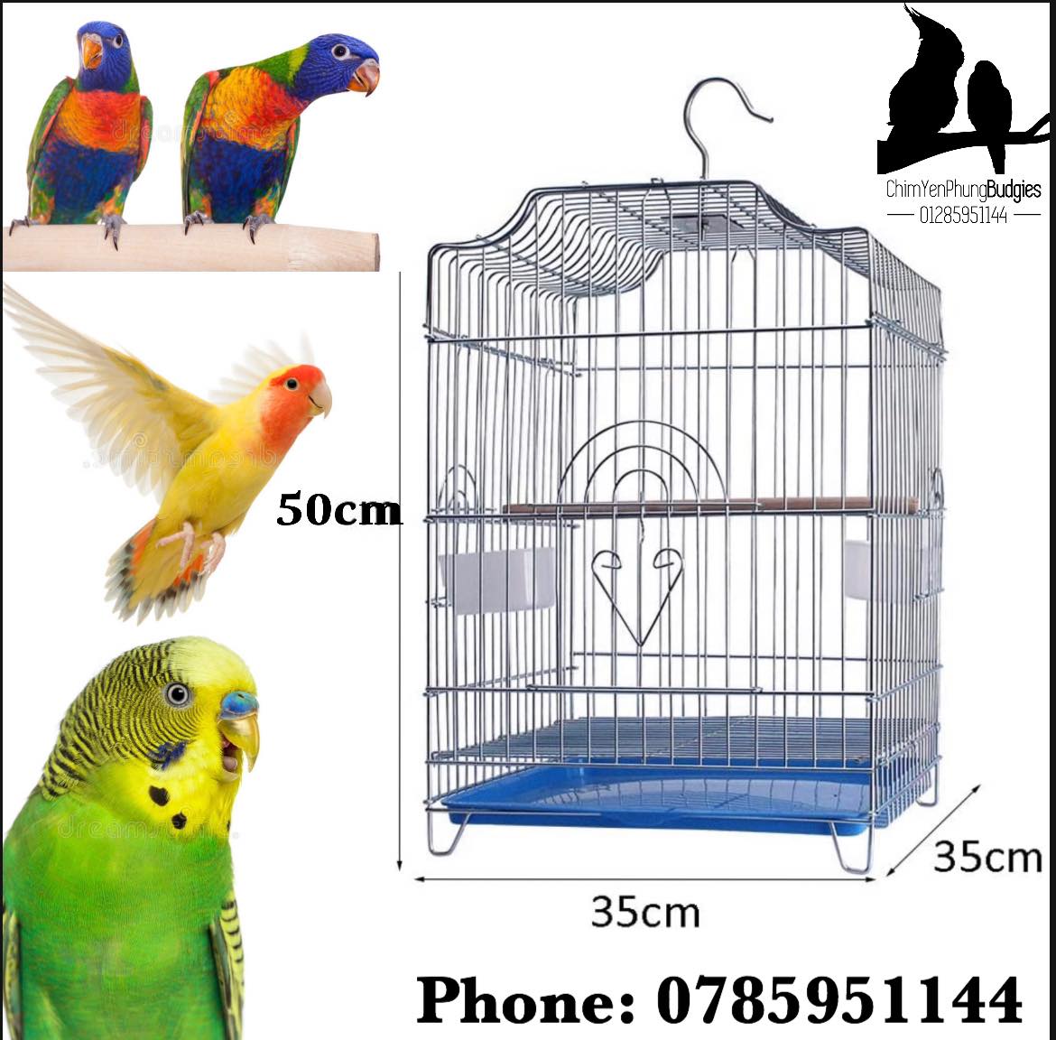 Lồng chim/vẹt xi inox 900 (hàng cao cấp) bền đẹp đủ phụ kiện [SG-giao hoả tốc 2h].