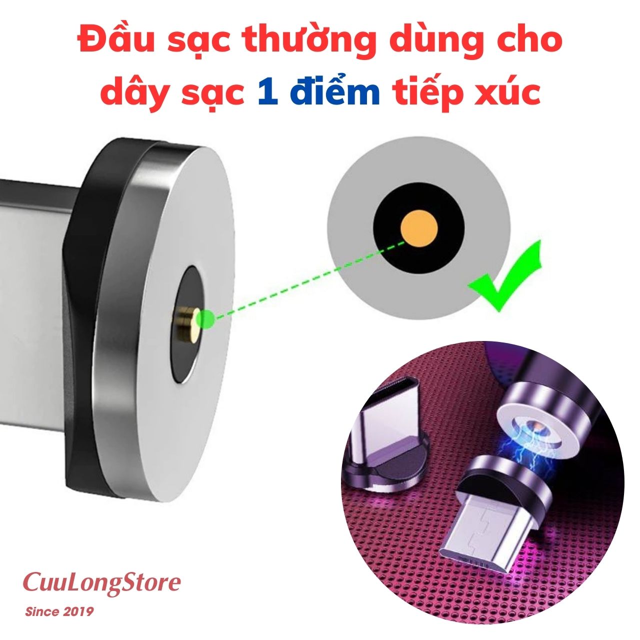 Đầu Sạc Nam Châm Từ Tính Lightning Type C Micro USB xoay 360 độ cho điện thoại Android iOS (chỉ có đầu sạc không có dây)