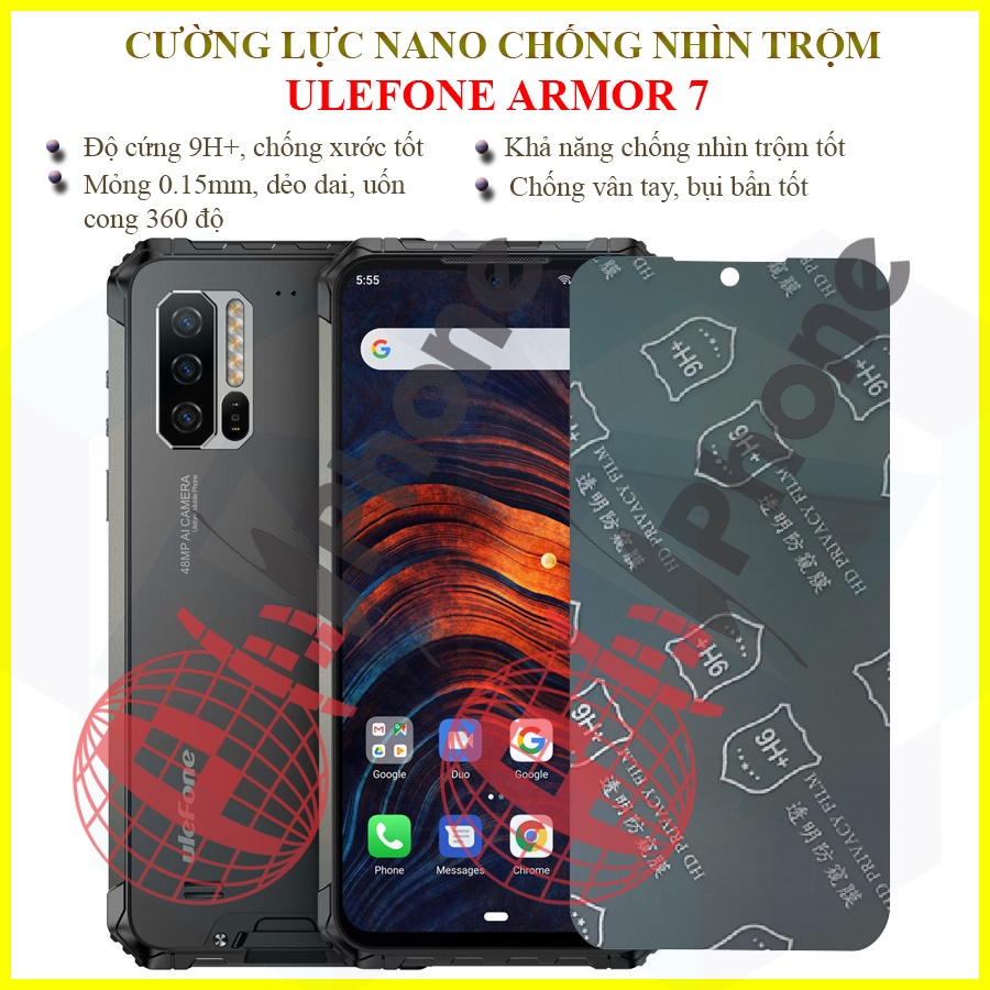 Dán chống nhìn trộm Ulefone Armor 7 - Dán cường lực dẻo nano 9H+