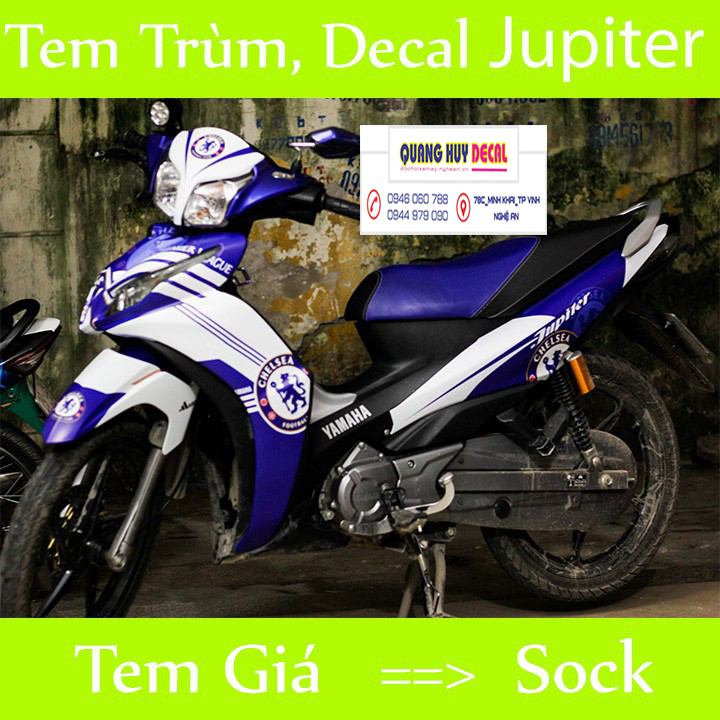 Tem trùm jupiter xanh trắng Chelsea - Độ dán team trùm decal xe máy jupiter xanh trắng Chelsea - Team trùm decal xe máy jupiter rẻ đẹp và chất