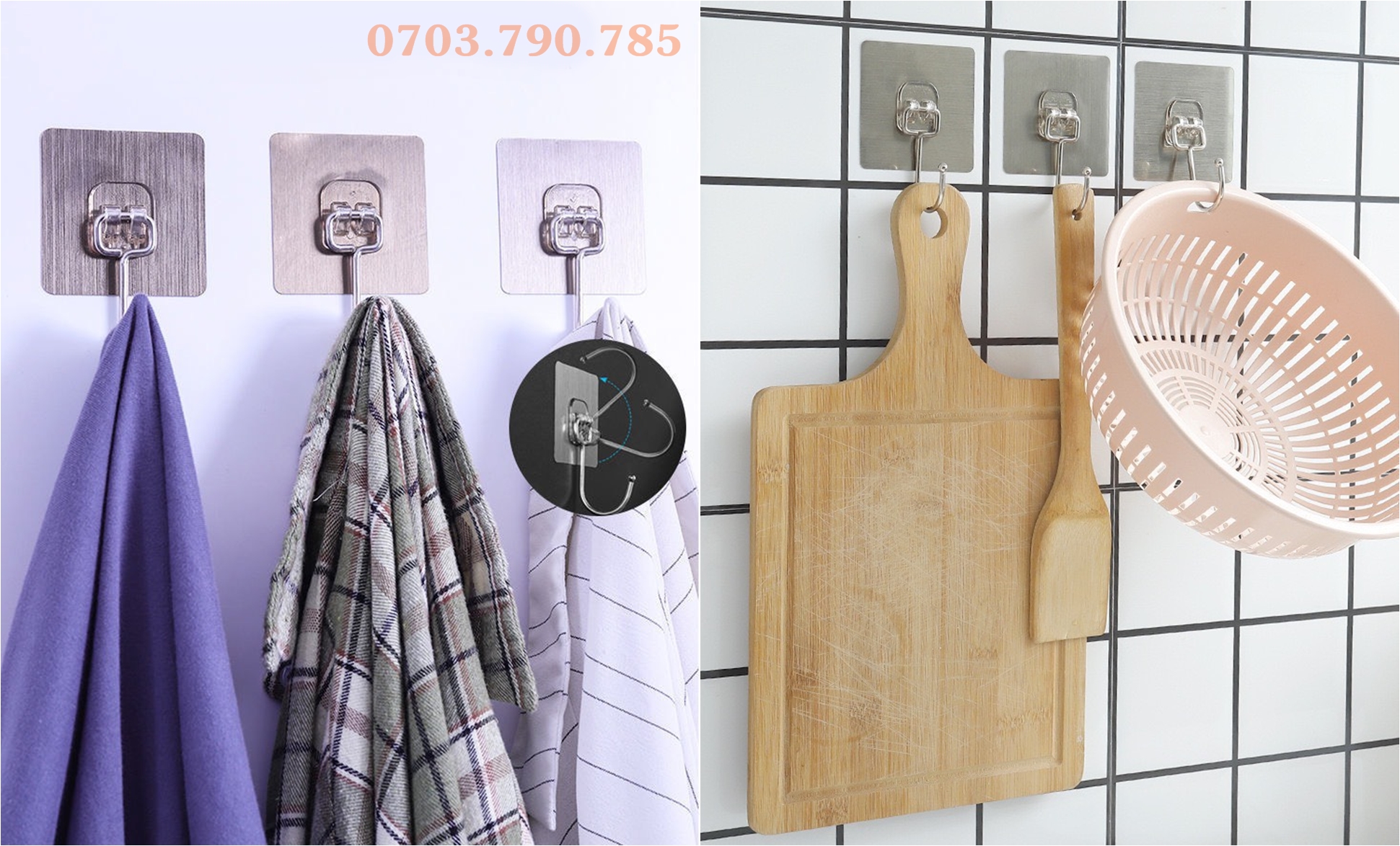 Móc Inox Lớn Dán Tường