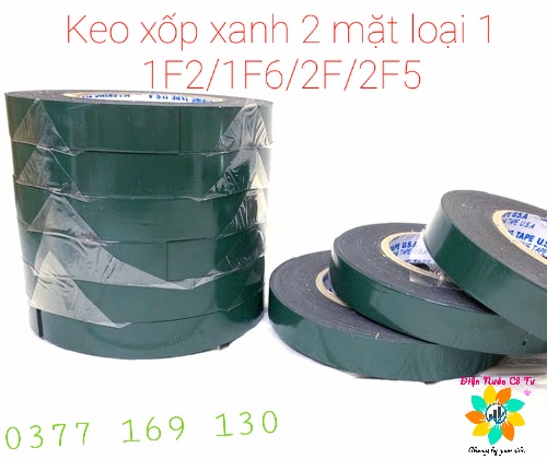 Băng keo 2 mặt xốp xanh đen (hàng loại 1)