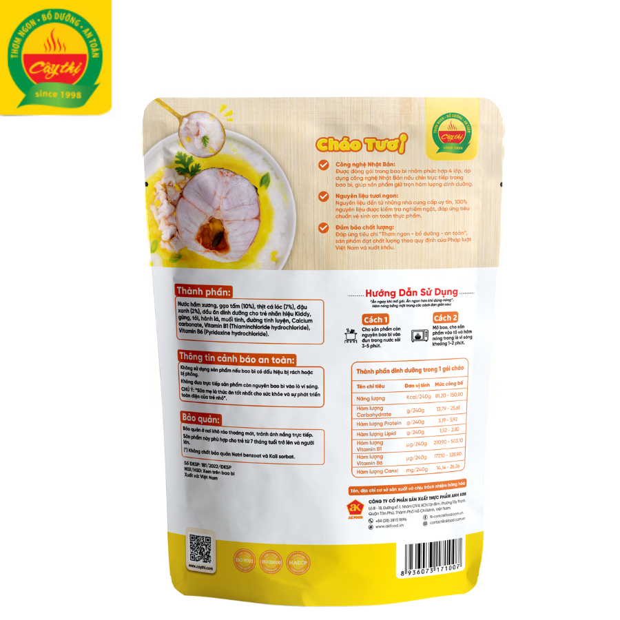 Cháo Tươi Cây Thị - Cá Lóc (Mở gói ăn ngay) 240g