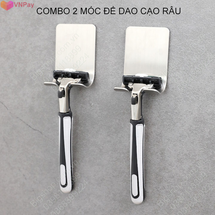Bộ 2 móc inox 304 để dao cạo râu, treo phích cắm điện, treo đồ dùng đa năng khác