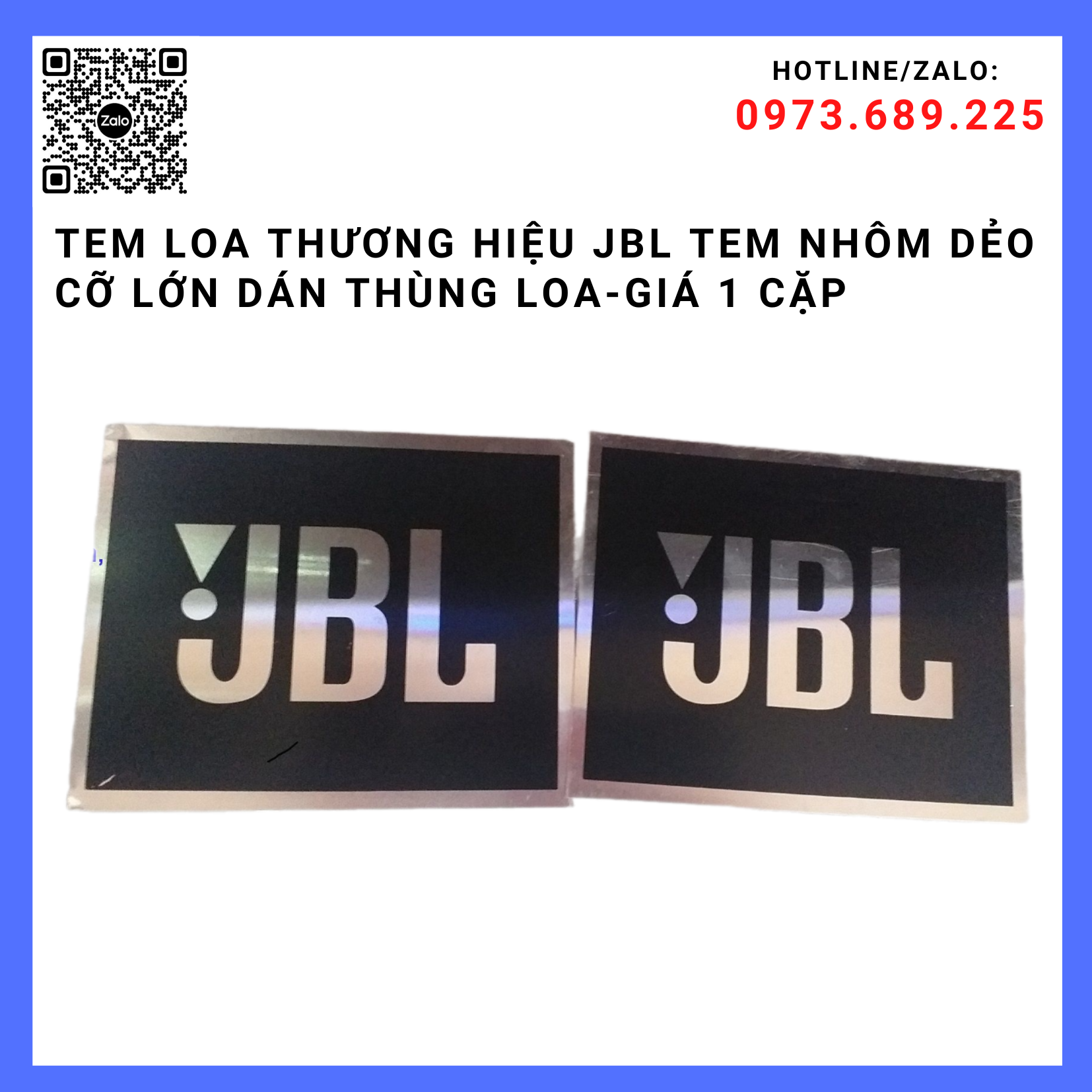Tem loa thương hiệu jbl tem nhôm dẻo cỡ lớn dán thùng loa-giá 1 cặp- kích thước 16 x 12cm