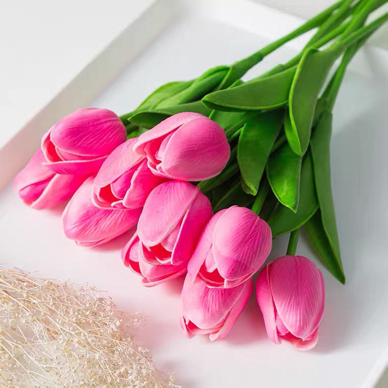 Hoa tulip giả De'cor 90, giống thật 99% hoa lụa decor cao cấp