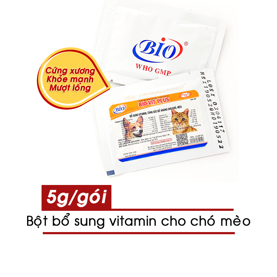 Bột Bổ Sung Vitamin Tăng Đề Kháng Cho Chó Mèo - BIO-VIT PLUS Gói 5g - [Nông Trại Thú Cưng]
