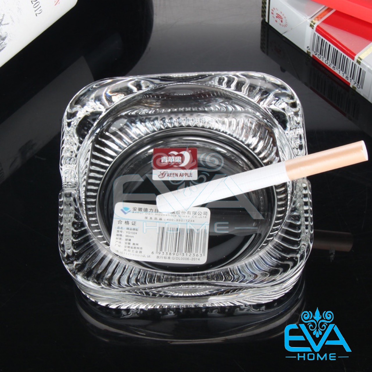 Gạt tàn thuỷ tinh glass ashtray kiểu dáng vuông bầu sang trọng deli 1024 m1000