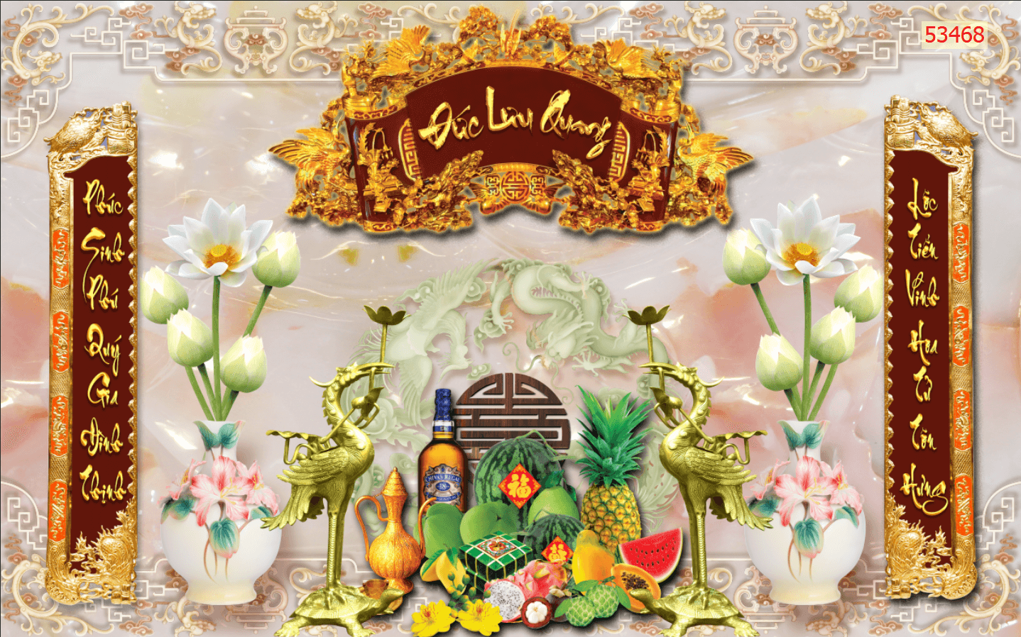 Tranh dán ban thờ vải lụa 3D Zalo 0967959399 KT 80x120cm