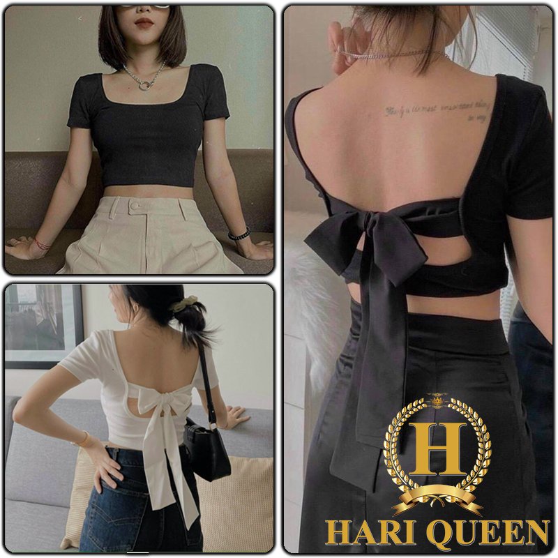 Áo Croptop Buộc Nơ Lưng - Áo Croptop Kiểu Nữ Ôm Body Chất Dày Dặn Siêu Xinh