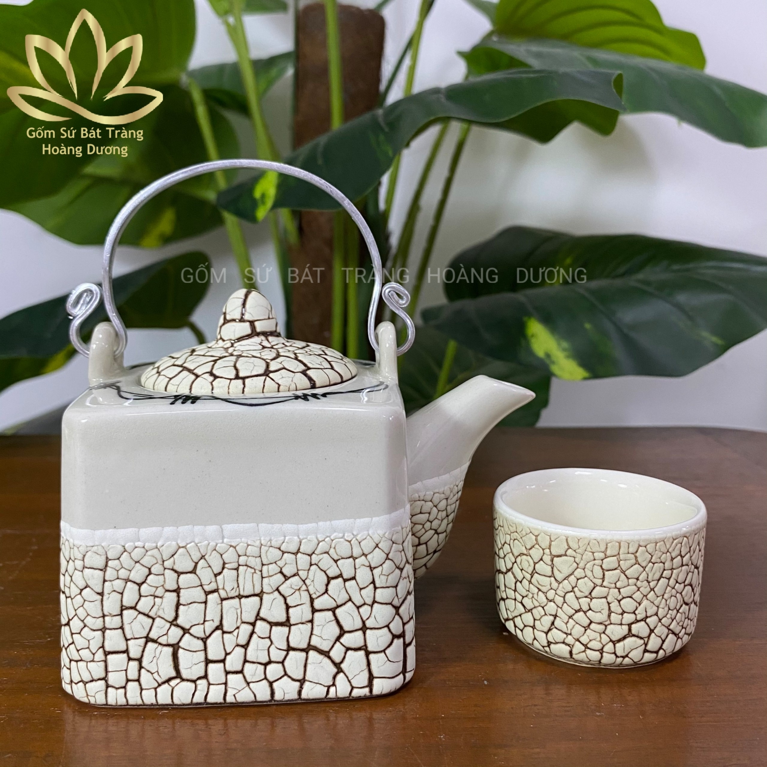 Ấm pha trà men rạn Bát Tràng dáng vuông 300ml ( 3 màu tùy chọn)