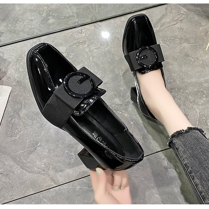 [CAO CẤP] Giày loafer đế vuông 5 phân da trơn khóa chữ cao cấp thon gọn thoải mái khi mang lâu S021